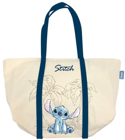 Disney Stitch Strandtasche, Reisetasche, Einkaufstasche, Baumwolldesign, Umhängetasche, Geschenk für Frauen und Teenager