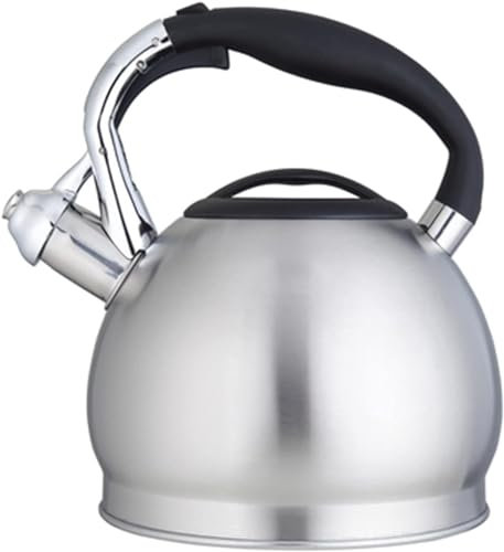 Stove Top Whistling Tea Kettle-Surgical Stainless Steel Teakettle Teapot with Cool Touch Ergonomic Handle,2.3L/2.5L/3L Brushed Stainless Steel Finish Teapot Silver-2.5L