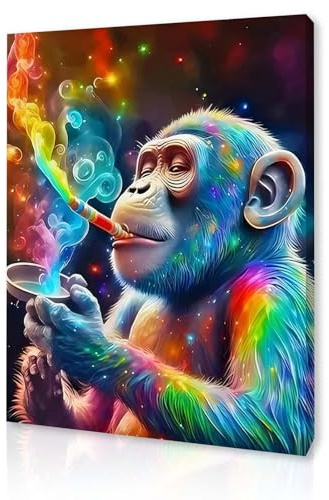 Qiukoo Toile murale encadrée – Impression sur toile de singe coloré, imperméable et moderne avec crochet – Décoration murale audacieuse pour salon, chambre à coucher – 30,5 x 40,6 cm