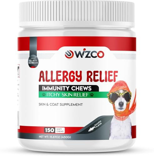 Wizco Itch & Immunity Treats for Dogs – 150 Chews | Allergy Relief, Anti-Itch Support, Skin & Coat Health | Suitable for All Breeds & Sizes (Salmon)