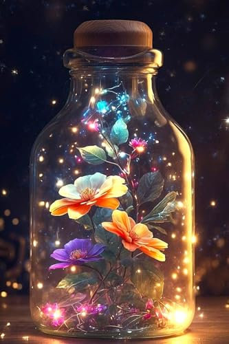 Picmondoo Diamond Painting – 40x60 cm, Mit quadratischen Harzsteinen, AB-Steinen, Strassfarben & Metallicfarben – DIY-Kunstwerk für Erwachsene & Kinder (Leuchtender Blütenzauber)