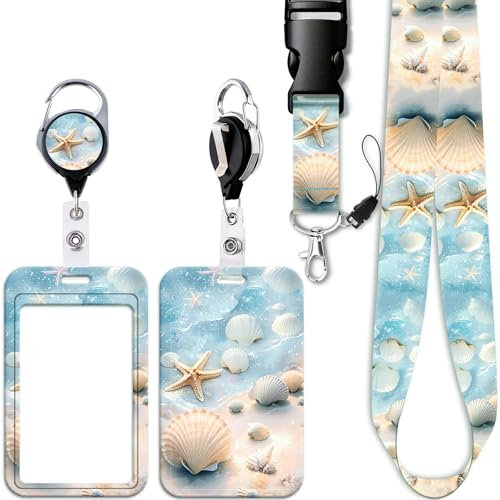 Cordon rétractable pour porte-badge de plage avec porte-carte – Enrouleur robuste – Cordon tour de cou mignon pour clés, badge d'identification pour femmes, hommes, filles, enseignants, enfants, pour