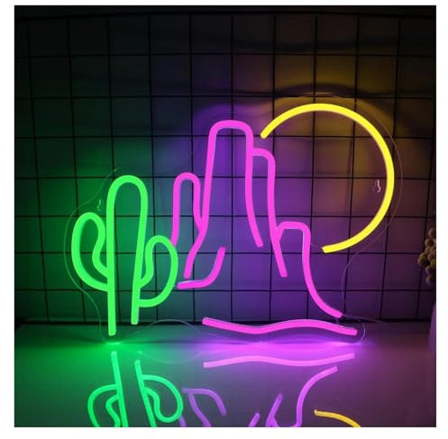 Néon Enseignes lumineuses Decor Enseigne Lumineuse LED Cactus Mountain, Alimentée Par USB, Intensité Variable, Pour Décoration Murale, Chambre À Coucher, Décoration D'intérieur Moderne 30х39cm