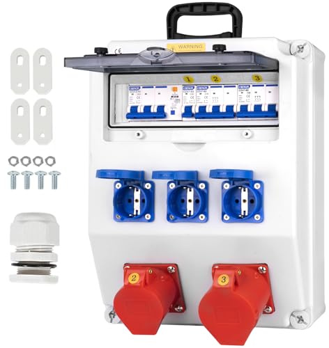 CHENGPI Coffret Electrique IP65 avec Prises schuko et prises CEE,Prise Exterieure Etanche Coffret de Chantier,Distributeur de Courant Électrique avec Disjoncteur pour Usage Extérieur et Intérieur