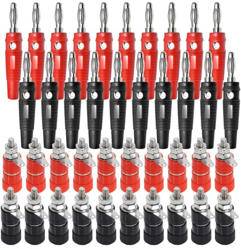 CYIOU 40 Pezzis Spine a Banana Presa da 4 mm Banana Plugs 20A | Connettori a Connettore Nero Rosso per Altoparlanti Hi-Fi Amplificatori Receiver Impianti Stereo