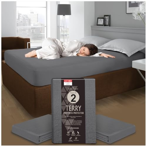 GC GAVENO CAVAILIA Terry Towel Mattress Protectors - Pack of 2 Cot Bed Mattress Protector Fitted Sheet - Waterproof Mattress Cover - Breathable 30cm Deep Mattress Protector (70 x 140cm) - Charcoal