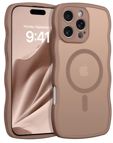 BENTOBEN Magnetic for iPhone 16 Pro Max Case [Compatible with MagSafe], Full Camera Protection Cute Wave Translucent Matte Military Grade Protection Shockproof Case for iPhone 16 Pro Max Case, Brown