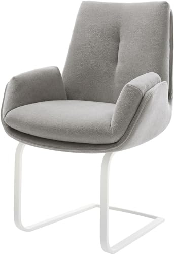 DeLife Chaise-à-Bascule Clea-Flex Pied Cantilever Plat Blanc Tissu structuré Doux Gris