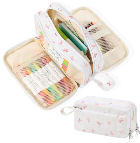 BuyCard 4-Fach Schleifen Federmäppchen, Cord Etui für Mädchen Teenager | Großes Fassungsvermögen & 4 Fächer. Hochwertiger Cord. Stilvolles Design für Mädchen & Teenager.