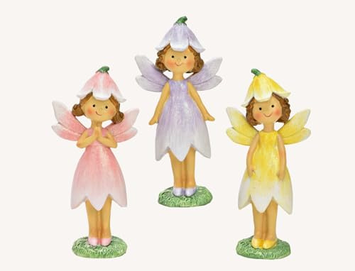 Logbuch-Verlag Deko-Feen 3er-Set aus Magnesia 11 cm – Figuren in Rosa, Lila & Gelb für Kinderzimmer, Frühlingsdeko oder als kleines Geschenk