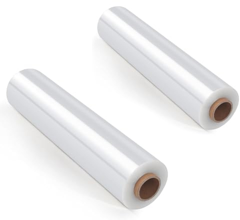 Cobenga 2 Roll Stretch Film, 400mm x 130m Pallet Film Hand Film Wrap Film, Transparent Shrink Wrap Packaging Cling Film for Industrial, House Moving, Packing, Furniture Wrapping, Storage