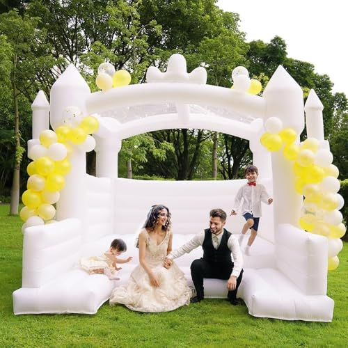 hüpfburg Weißes hüpfburgen mit gebläse 415× 413× 315cm,aufblasbares Schlag Haus für Innenhinterhof Hochzeit Geburtstagsfeier Wasserpark