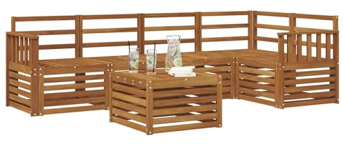 vidaXL Sofagarnituren 6 pcs Natur Massivholz Akazie, Moderner Outdoor-Sofa, strapazierfähiges Möbel für Garten, Bequeme Lounge-Sitzgruppe für die Terrasse