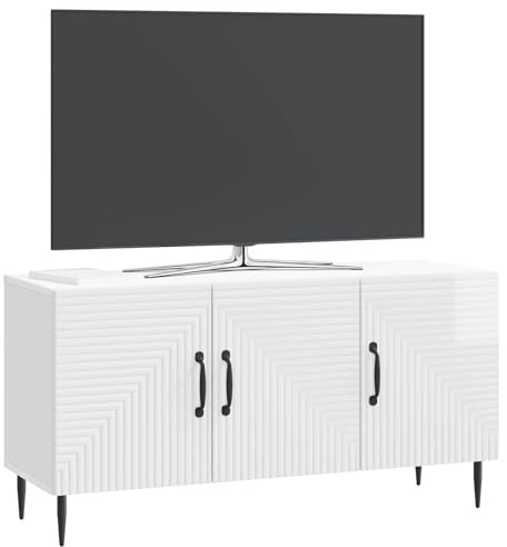 vidaXL TV-Schränk Hochglanz Weiß 99 x 34,5 x 50 cm Holzwerkstoff, Vintage Rechteckiger TV-Schrank, platzsparende Medienkonsole, stylisches Möbelstück für Dein Wohnzimmer