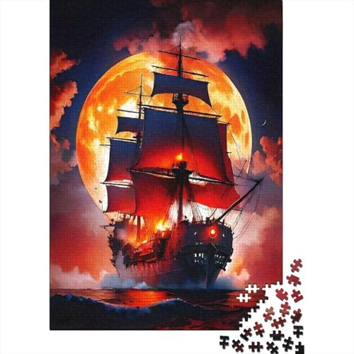 BloodMoonVessel Erwachsenenpuzzle FierySails 1000 Teile Recyclingpapier Erwachsene Und Ab 12 Jahren Puzzle Lernspiel Zur Entspannung 52x38cm/1000pcs