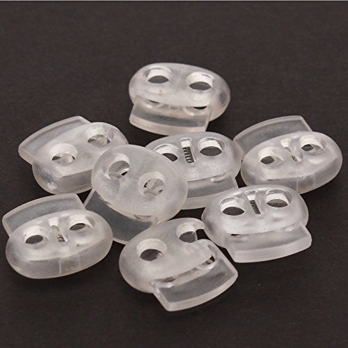 BIG-SAM - 10 Kordelstopper | 1-Loch oder 2-Loch | Rund, Oval oder Zylinder Taschenherstellung, für Schnürsenkel und vieles mehr (Transparent, 2-Loch | Oval | 17mm)
