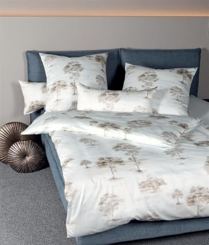 Janine Mako Satin Bettwäsche 2 teilig Bettbezug 155 x 220 cm Kopfkissenbezug 80 x 80 cm Messina 43059-07 Taupe mineralblau