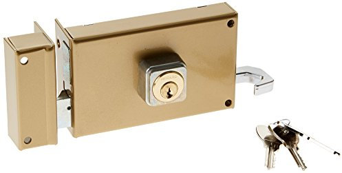 BRICARD 1824 Serrure en Applique Horizontale TIRAGE 5 Goupilles Réversible Tirant/Poussant 140x85 mm DORE Gauche, Doré