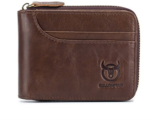 BULLCAPTAIN Herren Ledergeldbörse Leder Geldtasche, Herren RFID Antimagnetic Echtes Leder 11 Kartensteckplätze Brieftasche Geldbörse Brieftasche Kreditkarteninhaber (Braun)