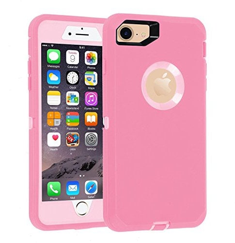 smartelf Case for iPhone 7/8 Heavy Duty With Built-in Screen Protector Shockproof Dust Drop Proof Protective Cover Hard Shell for Apple iPhone 7/8 4.7 inch-Light Pink