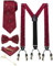 JEMYGINS Hosenträger Herren Weinrot/Weihnachts in Seide Weihnachten begrenzt 3.5cm Y Form mit 6 starken Clips Weihnachtsgeschenke und Krawatte Fliege Einstecktuch Set Geschenkbox(4)