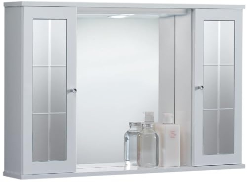 LIBEROSHOPPING.eu - LA TUA CASA IN UN CLICK Specchiera Mobile Contenitore da Bagno PLUTONE Bianco Lucido con 2 Ante e Luce LED (con Specchio)