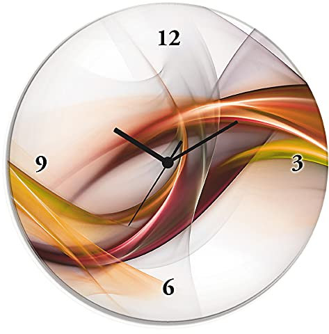 ARTLAND Wanddeko Wanduhr ohne Tickgeräusche Glas Funkuhr Ø 30 cm Rund Lautlos Abstrakt Modern Design Ausgefallen Deko Orange U1UO