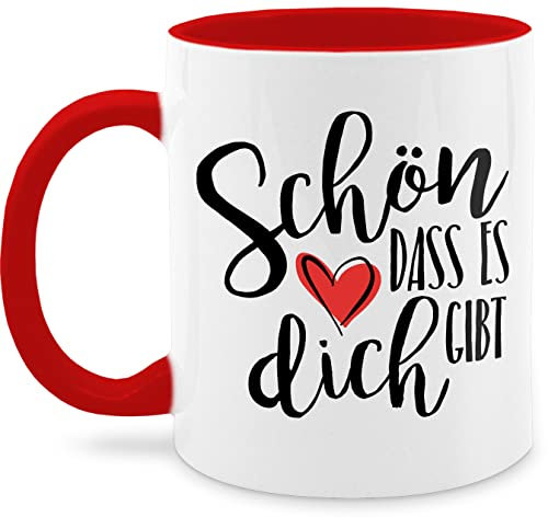 Shirtracer Tasse 325 ml - Statement Sprüche - Schön dass es dich gibt - Rot - Kaffeetasse mit Spruch für Büro, Liebesbotschaft oder Dankeschön