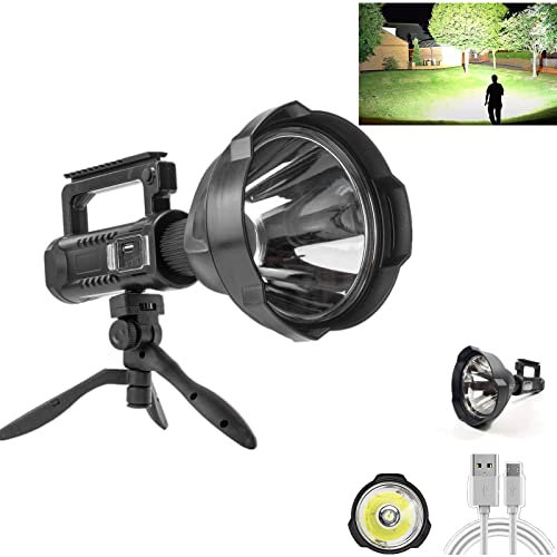 MUGUOY 90000 Lumen Wiederaufladbare Spotlight Taschenlampen, Xhp90 Led Extrem Hell Suchscheinwerfer, mit Stativ und USB-Ausgang, IPX5 Wasserdicht 4 Modi Handheld Spotlight für Camping Emergencies.