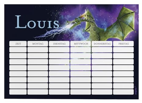 Striefchen® Magnetischer Stundenplan mit Namen für Jungen zum Beschriften - perfekt zum Schulanfang Mystischer Drache