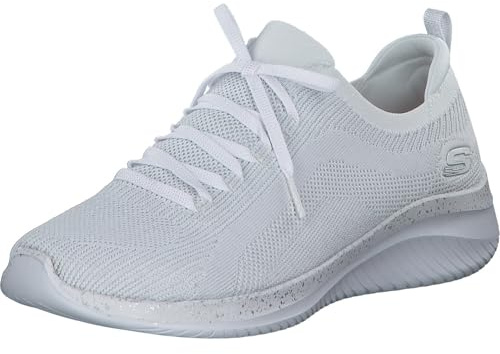 Skechers Big PlanSneaker für Damen, Weißer, silberfarbener Strick, silberfarbener Rand, 39 EU