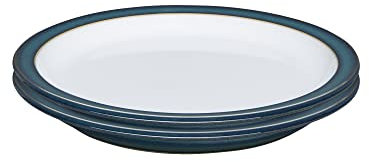 Denby Greenwich Kleine Teller, 2er-Set, spülmaschinen-, ofen-, mikrowellen- und gefriergeeignet (17,5 cm x 17,5 cm x 2 cm), grün-weißes Steinzeug-Geschirr aus Keramik, splitter- und rissfest