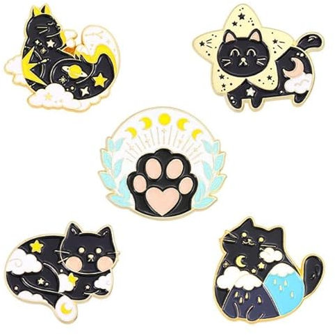 Broche romantique en émail en forme de chat de dessin animé - Étoile, lune, nuage - Pin's à revers - Pour vêtements, sac, veste, accessoire pour femme, homme, enfant, cadeau de bijoux, Métal