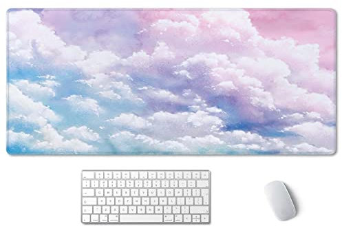 SSOIU Tapis de souris étendu ciel pastel aquarelle, nuage et ciel rose, XXL, 90,2 x 40,9 cm