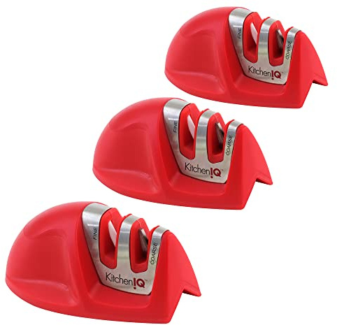 KitchenIQ 51421 Edge Grip 2-Stage Knife Sharpener, Red 3-Pack