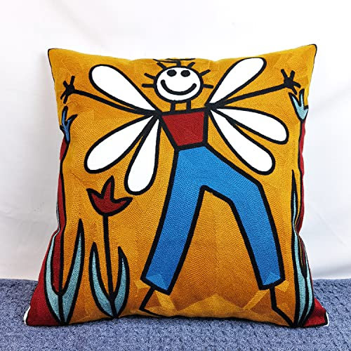 FILCASUAL Moderne abstrakte Kissenbezüge, 45.7x45.7 cm, Happy Boy Stickerei, orangefarbener Kissenbezug, westliches Bauernhaus, bunte Kissenbezüge, moderne Kunst, Picasso-Serie, 1 Stück