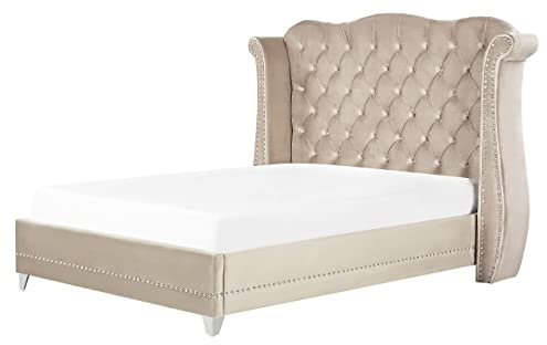 Bett Samtstoff im Chesterfield Stil hohes Kopfteil beige 160 x 200 cm Ayette