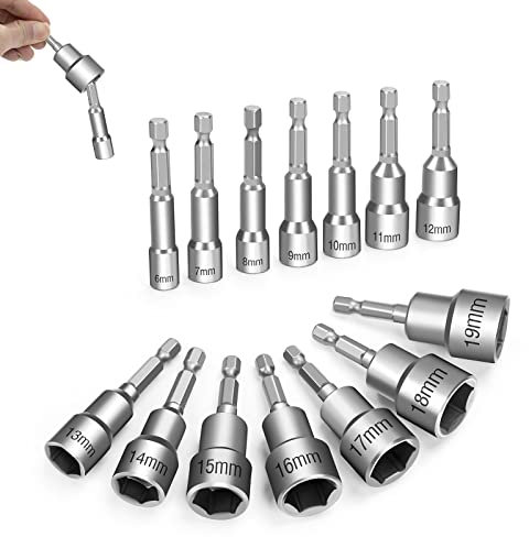 Adaptadores Llave de Vaso 14 Piezas 6-19mm Juego de Llaves de Vaso Hexagonales 1/4 Zócalo de Taladro Hexagonal para Electric Screwdriver Handle Tools