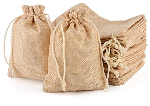MAOOY 25 Stück Jutesäckchen 13x18 cm Jute Säckchen mit Kordelzug Klein Jutesack Jutebeutel Adventskalender Beutel für Schmuck Aufbewahrung Hochzeit Party Weihnachten DIY Ggeschenk(Beige)