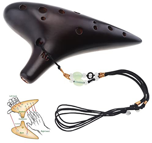 MuzcYM Alto ToneC Ocarina Flûte en céramique 12 trous pour instruments de musique professionnels fumés