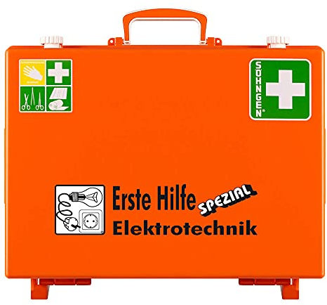 SÖHNGEN Erste-Hilfe-Koffer Elektrotechnik, mit Wandhalterung, orange, DIN 13157, Art.-Nr. 360113 | Verbandskasten | Notfallkoffer | Erste Hilfe Kasten