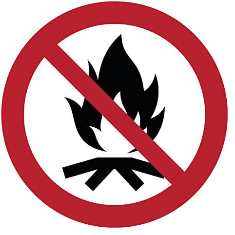 Autocollant Signalétique plastifié rond sticker résistant à l’eau NF ISO7010 - Adhésif laminé résistant aux UV - Feux de Camp Interdits - Diamètre 20 cm