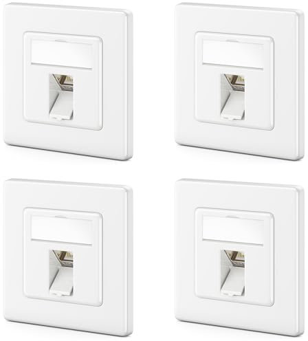 deleyCON 4x Prise Réseau CAT7 1 Port Prise LAN Prise de Données Prise Encastrée + 4x CAT 7 Module Keystone Sortie à 45° RJ45 DSL Réseau Câble de Brassage Câble de Pose