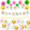 Happy Birthday Banner, Birthday Party Decorations Birthday Balloon Banner Bunting,Hanging Paper Fans, Tissue Paper Pom Poms Birthday Decorations Supplies (Green Pink Pom Poms Set)…