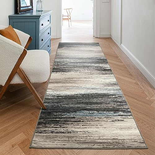 Floordirekt Teppich Läufer für Küche, Flur & Wohnraum Küchenläufer - Rutschfester Moderner Flurteppich für Wohnzimmer & Schlafzimmer - Meterware - 80 x 600 cm, Braun Beige Grau Muster, Archway
