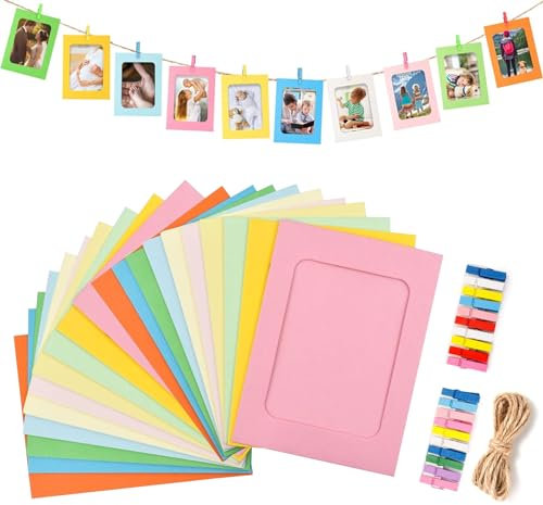 guangyuan 20 Stücke Fototaschen zum Aufhängen Fotorahmen aus Pappe,Papier Fotorahmen10 x 15 cm Girlande Fotos Selbstklebende Bilderrahmen zum Foto Netz Klassenraum (Bunte)