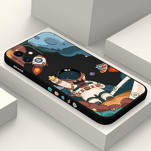 LEECG für iphone 11 Hülle Seite kreatives Design Drucke Schlanke Weiche Schützende Handyhülle iphone 11 6,1 Zoll-Astronaut Schwarz