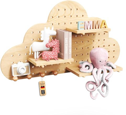 welldoo Wandregal Kinderzimmer | NEU | Hängeregal Schweberegal Wolke Holz massiv dekoratives Bücherregal Toniebox Steckwand | Wandorganizer, Garderobe