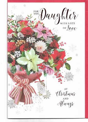 Weihnachtskarte für Tochter, 23 x 15 cm, Aufschrift For You Daughter With Lots Of Love Flowers