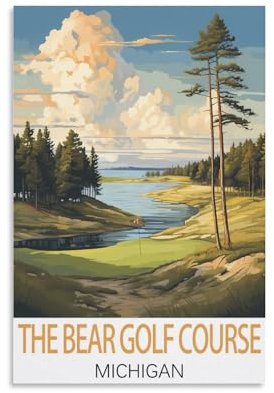 KmoNo The Bear Golf Course Michigan Vintage Travel Poster 20 x 30 cm Poster Decor Malerei Leinwand Wandkunst Wohnzimmer Poster Schlafzimmer